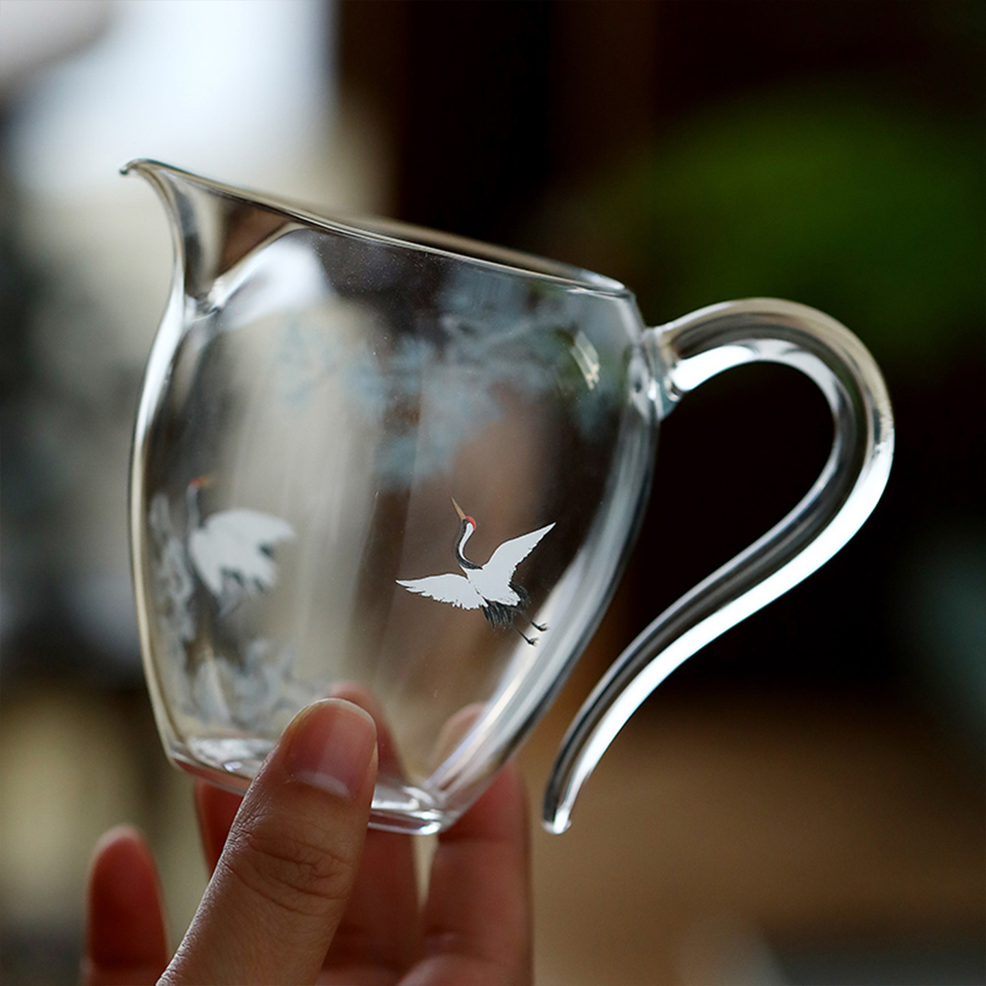 宏逐青松瑞鹤耐热玻璃公道杯家用草堂把手公杯分茶器泡茶匀杯茶海,淘宝优惠券,粉丝福利购,淘宝优惠卷