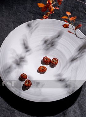 极简陶瓷果盘白色侘寂度假风样板房装饰品茶几桌面磨砂新