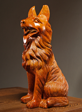 花梨实木质雕刻狗大号生肖犬红木家居客厅办公玄关装饰工艺品