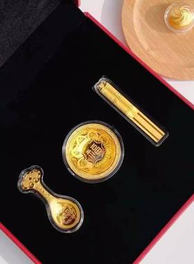 金碗筷三件套黄金调羹勺子宝宝出生见面满月周岁伴手结婚礼物汤匙