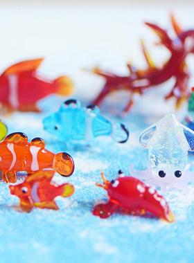 手作琉璃玻璃工艺品摆件小丑鱼海洋生物动物创意微景鱼缸装饰造景