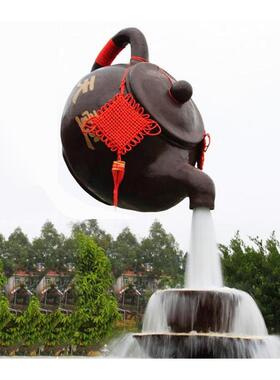 Spot玻璃纤维天空壶雕塑创意悬浮流水大茶壶花园景观社区喷泉财富