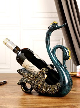 欧式轻奢情侣天鹅红酒架摆件葡萄酒E架酒柜客厅电视柜装饰乔迁礼