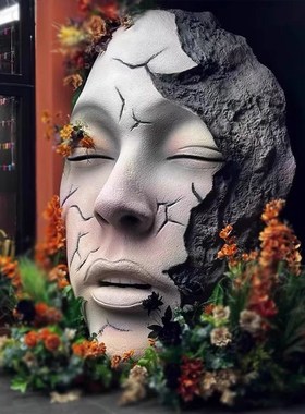 定制艺术巨型人脸雕塑面具t玻璃钢泡沫人形头部道具酒吧咖啡馆装