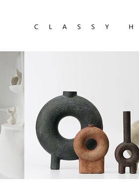 环状侘寂风纯手工陶艺抽象几何器现代艺术瓶民宿饰品