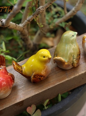 高温釉面彩色陶瓷小鸟六色装饰园庭院装饰