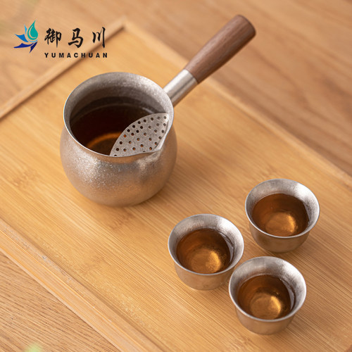 纯钛公道杯侧把煮茶罐罐壶电陶炉家用公杯可明火直烧复古烤茶 - 图2