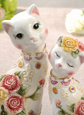 陶瓷动物猫咪阳台屋里 展示柜摆件创意装饰 新房子小物件工艺品