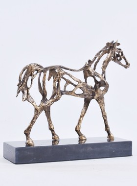 新中式铁艺雕塑工艺品家居客厅电视柜玄关镂空马抽象摆件软装饰品