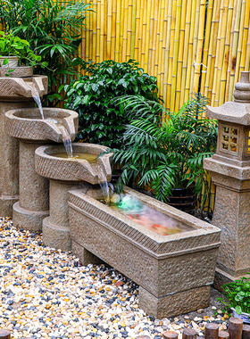 田园石磨石臼庭院花园阳台装饰灯塔鱼缸假山造景循环流水落地摆件