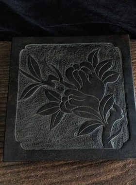 天然黑青石雕刻圆形四方壶承杯垫宝贝底座复古怀旧工艺品实用收藏