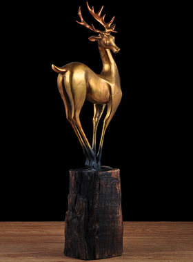 纯铜招财铜鹿摆件轻奢家居客厅大号创意吉祥鹿工艺品办公室装饰品