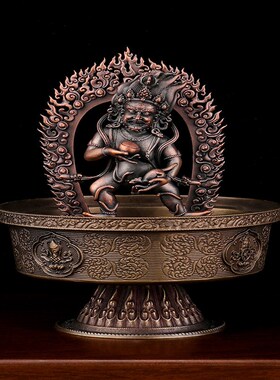 纯铜水陆供家用黑财神供水碗水财神金色紫色立体雕花桌面摆件