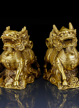 纯铜麒麟摆件铜麒麟一对火麒麟工艺品客厅铜麒麟摆件家居饰品礼品