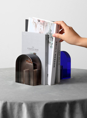 简约水晶几何拱门书挡摆件样板间售楼部客厅书房办公室书柜装饰品