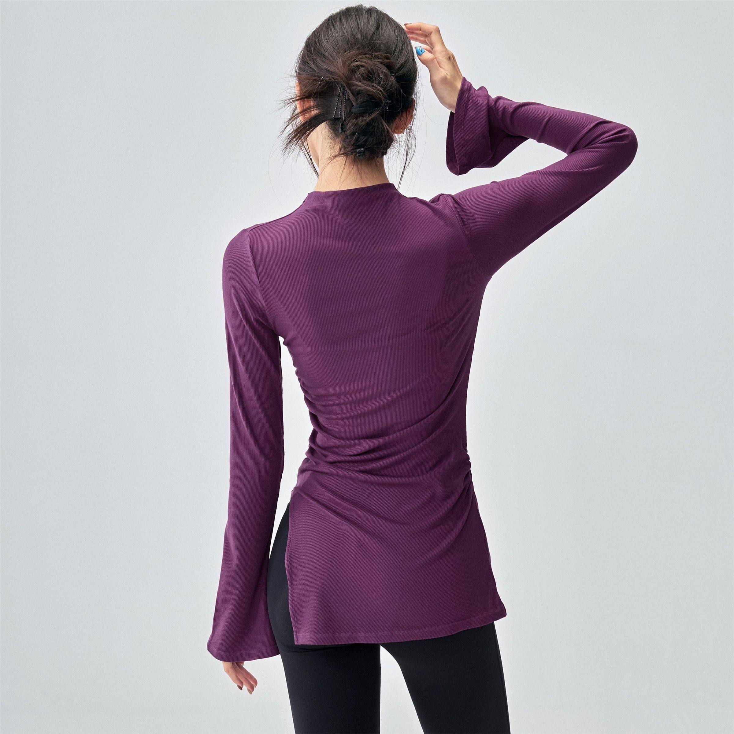 秋冬长袖半高领显身材时尚紧身运动喇叭罩衫普拉提训练紫色上衣女,淘宝优惠券,粉丝福利购,淘宝优惠卷