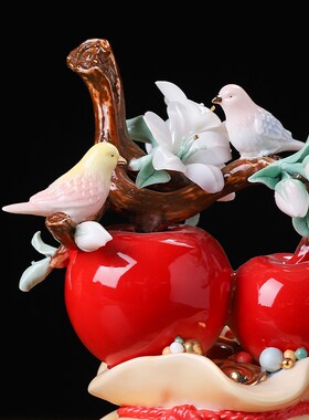 素茗《平安喜乐》中式陶瓷手工瓷花摆件居家客厅酒柜酒店装饰送礼