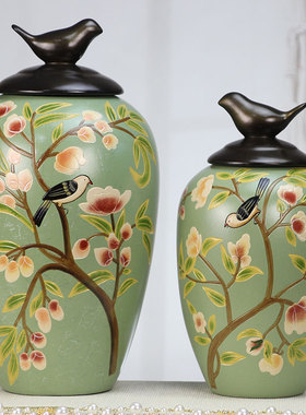 欧美式乡村陶瓷储物罐复古装饰品家居装饰客厅玄关酒柜样板间摆件