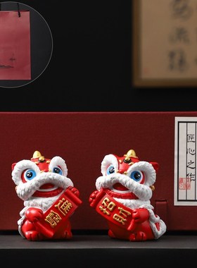 新中式国风石狮子醒狮一对招财进宝桌面装饰品高级感小众生日礼物