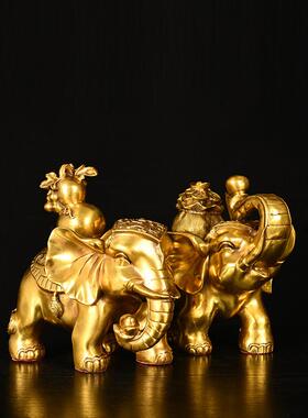 黄铜大象摆件一对吸水象铜象工艺品店铺客厅开业礼品