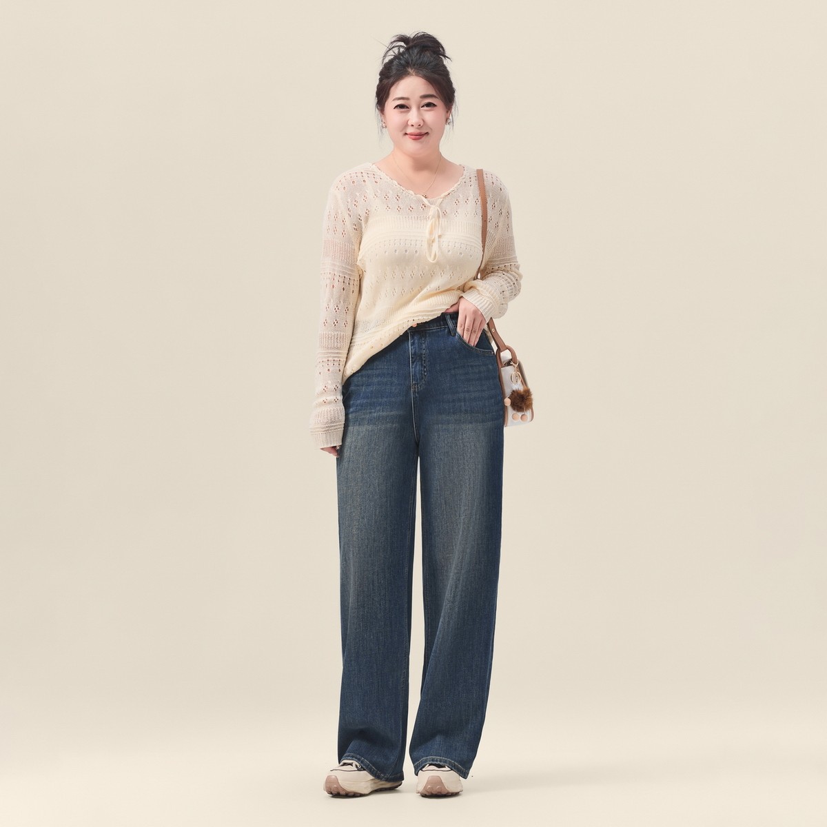 迅町秋冬新款微胖大码女士装裤子苹果形牛仔直筒拖地裤弹力宽松版,淘宝优惠券,粉丝福利购,淘宝优惠卷