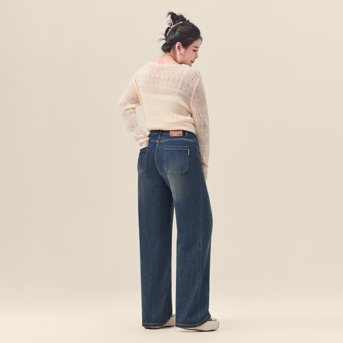 迅町秋冬新款微胖大码女士装裤子苹果形牛仔直筒拖地裤弹力宽松版,淘宝优惠券,粉丝福利购,淘宝优惠卷