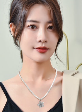 圆珠链女闪亮花朵笑脸项链珍珠链