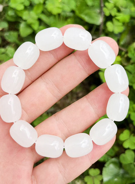 仿汉白玉手链琉璃白色桶珠手串女