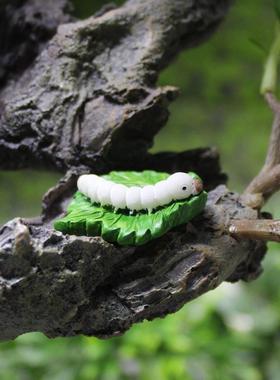 苔藓微景观仿真蚕宝宝摆件动物模型毛毛虫盆景场景树脂工艺装饰品