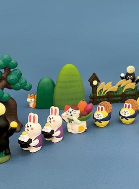 日式猫 中秋节小兔子生日蛋糕装饰摆件呆萌可爱 雨伞背包白色玉兔