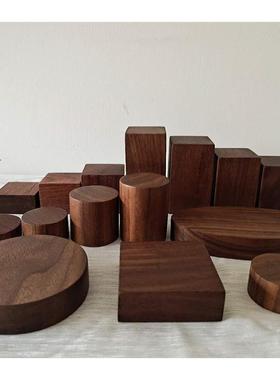 黑胡桃块战锤胸像模型装饰底座DIY手工小制作材料木方垫