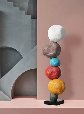 现代玻璃钢彩色石头抽象艺术摆件展厅售楼处玄关酒店商场软装雕塑