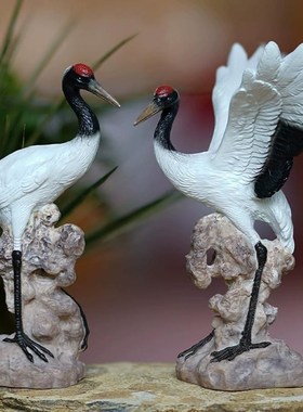 精品】仙鹤小白鹤丹顶鹤动物假山摆件流水鱼缸鱼池盆景微景观桌