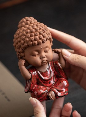 炼器创意陶瓷三不宝宝佛摆件新中式客厅茶室禅意小如来装饰工艺品