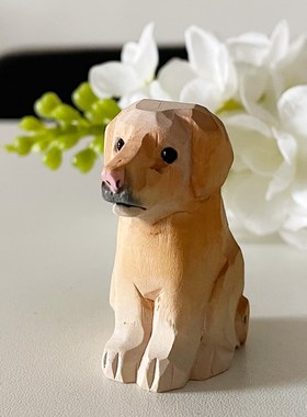 神工巧匠丨小狗木雕 手工拉布拉多犬摆件 工艺装饰品 桌面小礼物