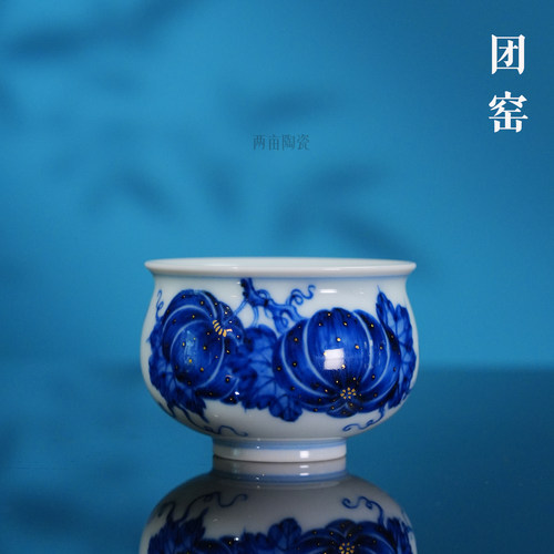 团窑青花矾红蓝宝石南瓜茶具 景德镇家用手工高档茶具送礼喝茶茶 - 图2
