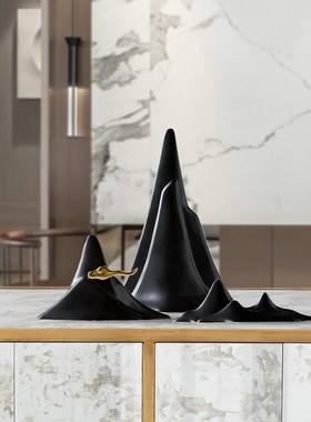 中式禅意假山造型陶瓷摆件创意造景酒店轻奢客厅玄关装饰品工艺品