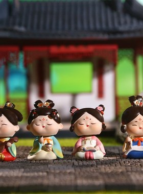 西安唐仕女摆件酒柜车载可摇头古风娃娃创意中国风工艺品家居装饰