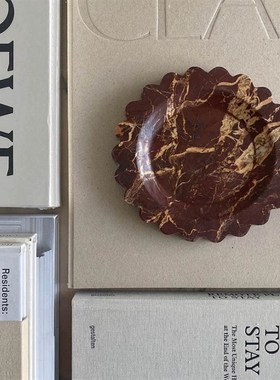 法式侘寂风天然大理石托盘设计师样板间软装首饰项链收纳托盘摆件