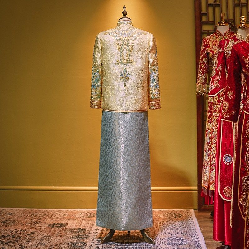 男士秀禾服香槟色2024新款中式结婚新郎敬酒礼服大码接亲龙凤褂男,淘宝优惠券,粉丝福利购,淘宝优惠卷