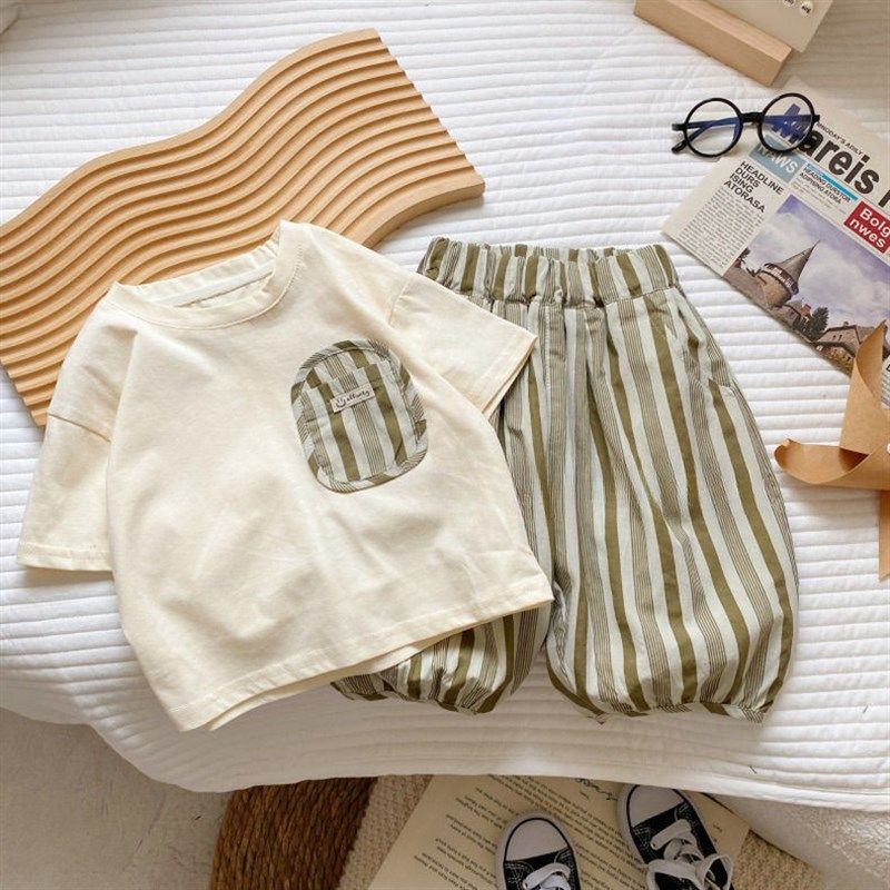 男童纯棉短袖套装夏季新款薄款宝宝洋气T恤中小童七分裤两件套,淘宝优惠券,粉丝福利购,淘宝优惠卷