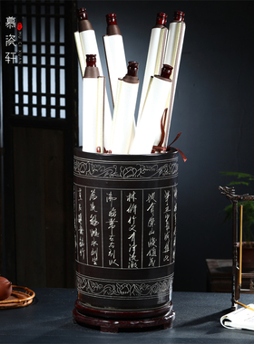 中式落地花瓶陶瓷器书画缸卷轴缸书房客厅字画桶收纳箭筒插花摆件