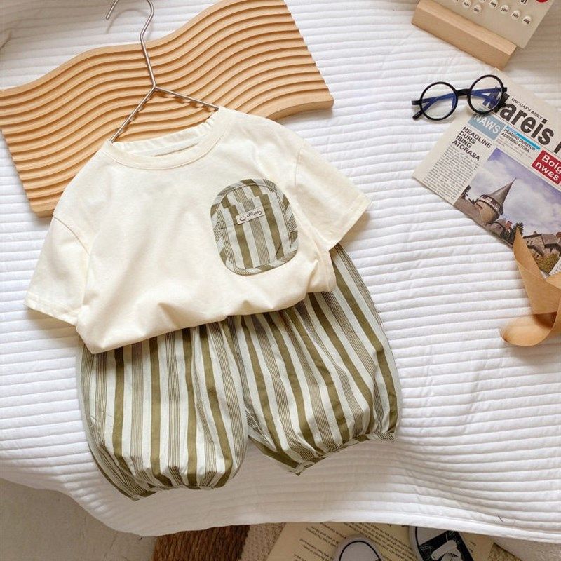 男童纯棉短袖套装夏季新款薄款宝宝洋气T恤中小童七分裤两件套,淘宝优惠券,粉丝福利购,淘宝优惠卷