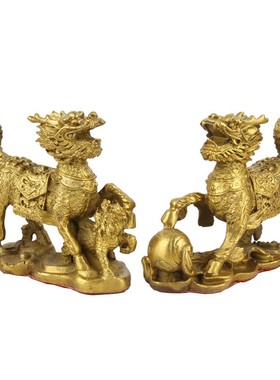 铜麒麟摆件一对送子戏珠麒麟家居装饰品玄关客厅工艺品