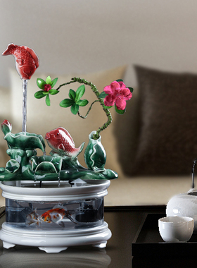 小型鱼缸流水器水循环办公室家居桌面招财创意陶瓷摆件开业送礼品