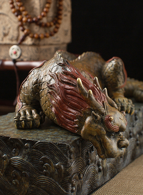 铜韵堂镇水兽铜龙王蚣蝮客厅玄关办公室吸水麒麟摆件乔迁开业礼物