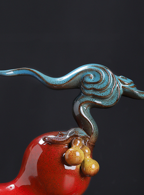 东方泥土 陶瓷鹿摆件 中式葫芦家居客厅博古架酒柜装饰品乔迁礼品