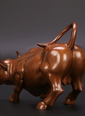 匠泽铜魂 纯紫铜招财牛华尔街牛摆件 旺市牛 客厅办公室开业礼品