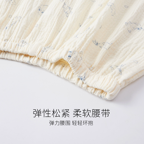 棉纱睡衣女款夏季纯棉双层纱a类纱布长袖夏天线条小兔女士家居服 - 图2