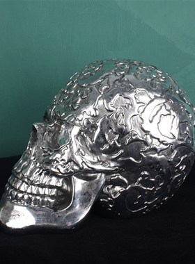 创意个性电镀骷髅 头骨饰品家居会所酒吧刺青机车装饰雕塑摆件